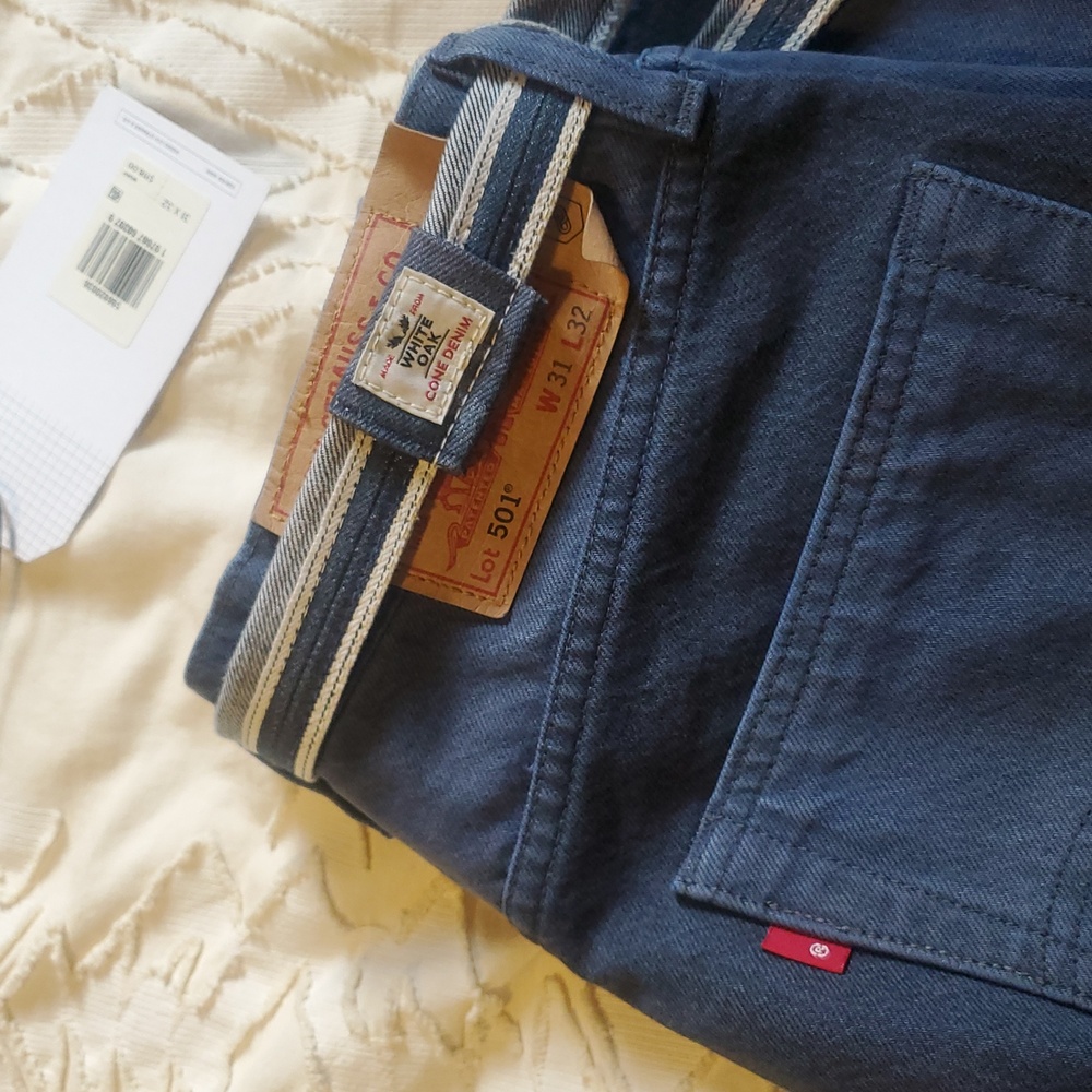Levi's 501 Custom Taper Color Block Skate Jeans + White Oak Cone Selvedge Belt - Picture 9 of 16